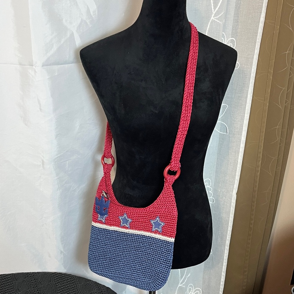 Patriotic  Red, White and Blue  Crochet Crossbody Bag